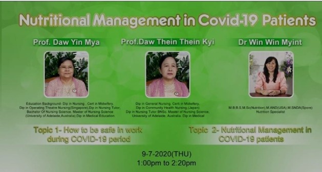 မြန်မာနိုင်ငံသူနာပြုနှင့်သားဖွားအသင်း၊ DUMEX နှင့်ပူးပေါင်း၍   Nutritional Management in COVID-19 Patient ခေါင်းစဉ်ဖြင့် CNME ကျင်းပ